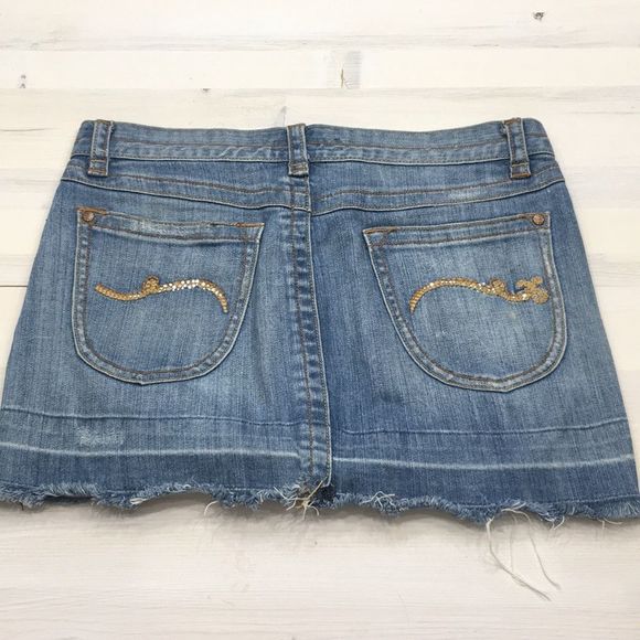 XOXO denim cutoff mini skirt sz 6 - Picture 4 of 4